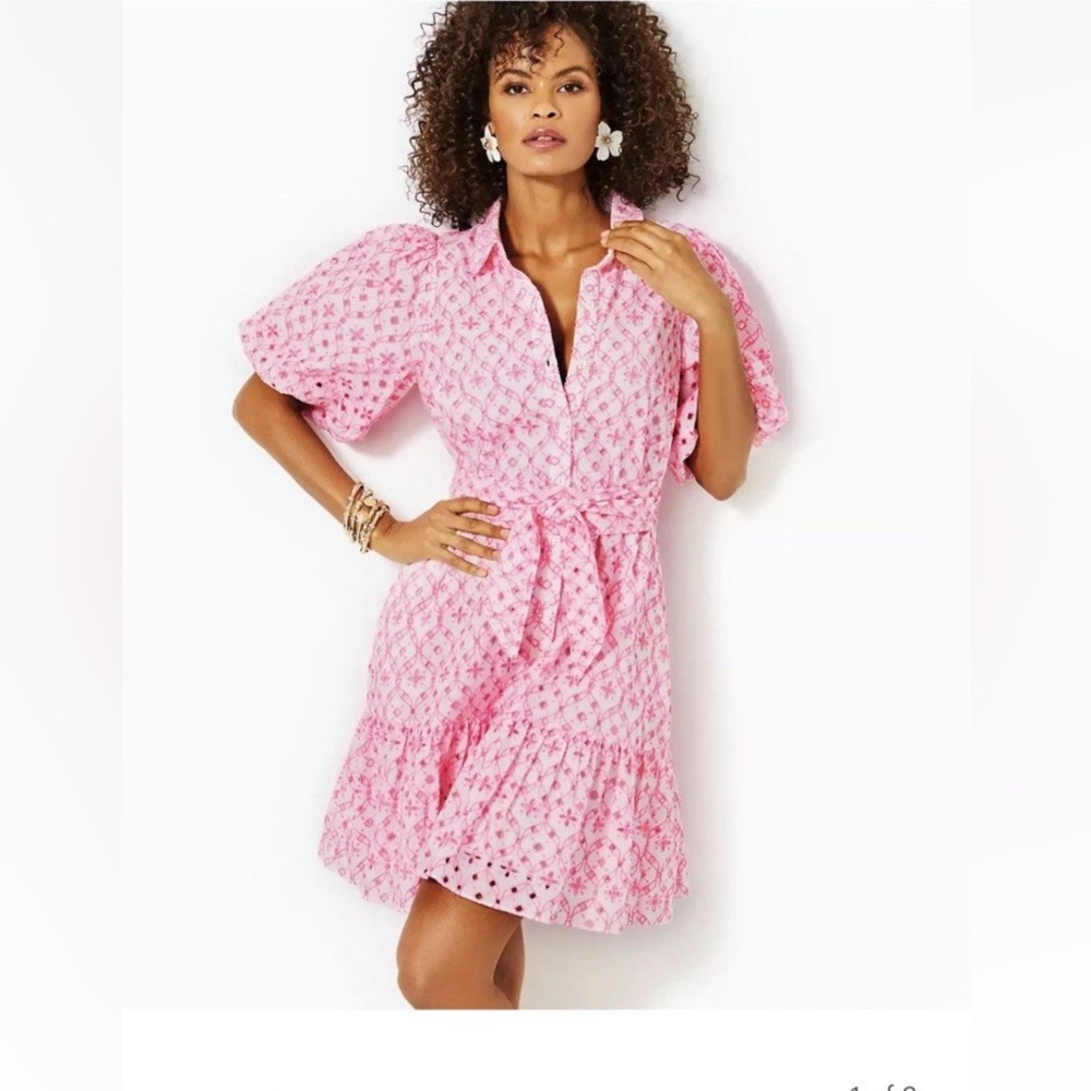 Lilly Pulitzer Cartley Eyelet Sleeve Dress Sz 12